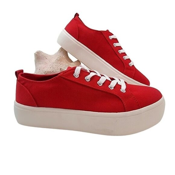 Soda Shoes - Soda Petal Lace up Platform Fashion Sneaker Red - Size 8